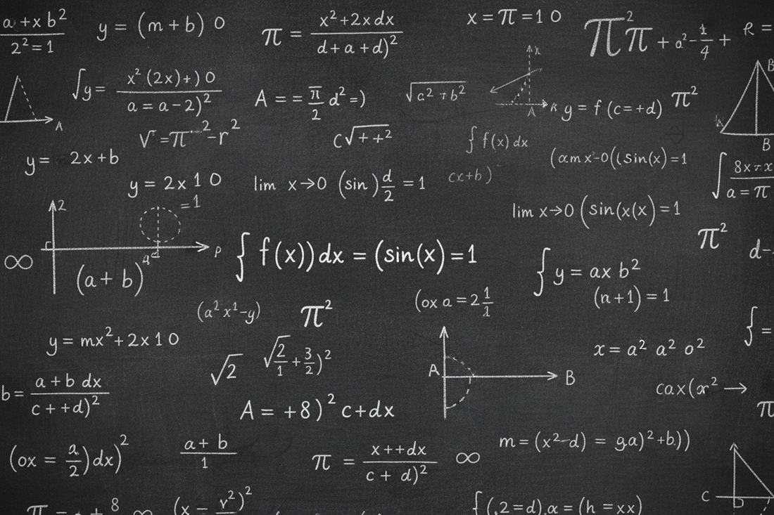 Chalkboard filled with mathematical formulas and equations - educational background for Turkish drop spindle complete guide