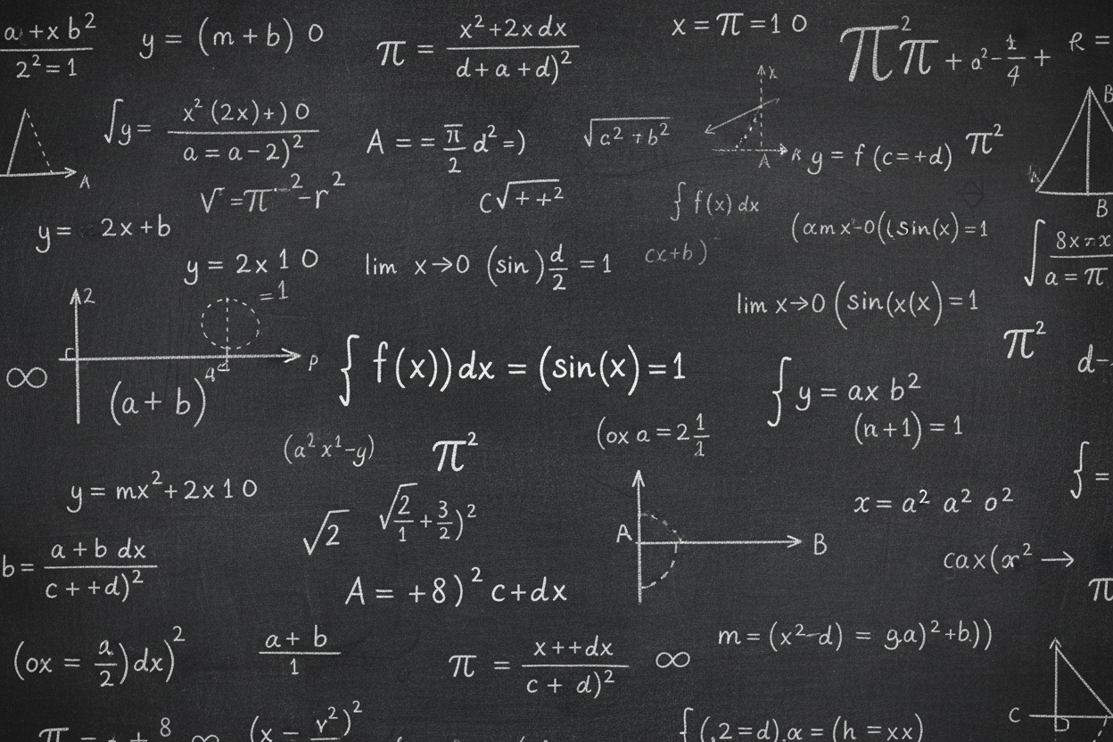 Chalkboard filled with mathematical formulas and equations - educational background for Turkish drop spindle complete guide