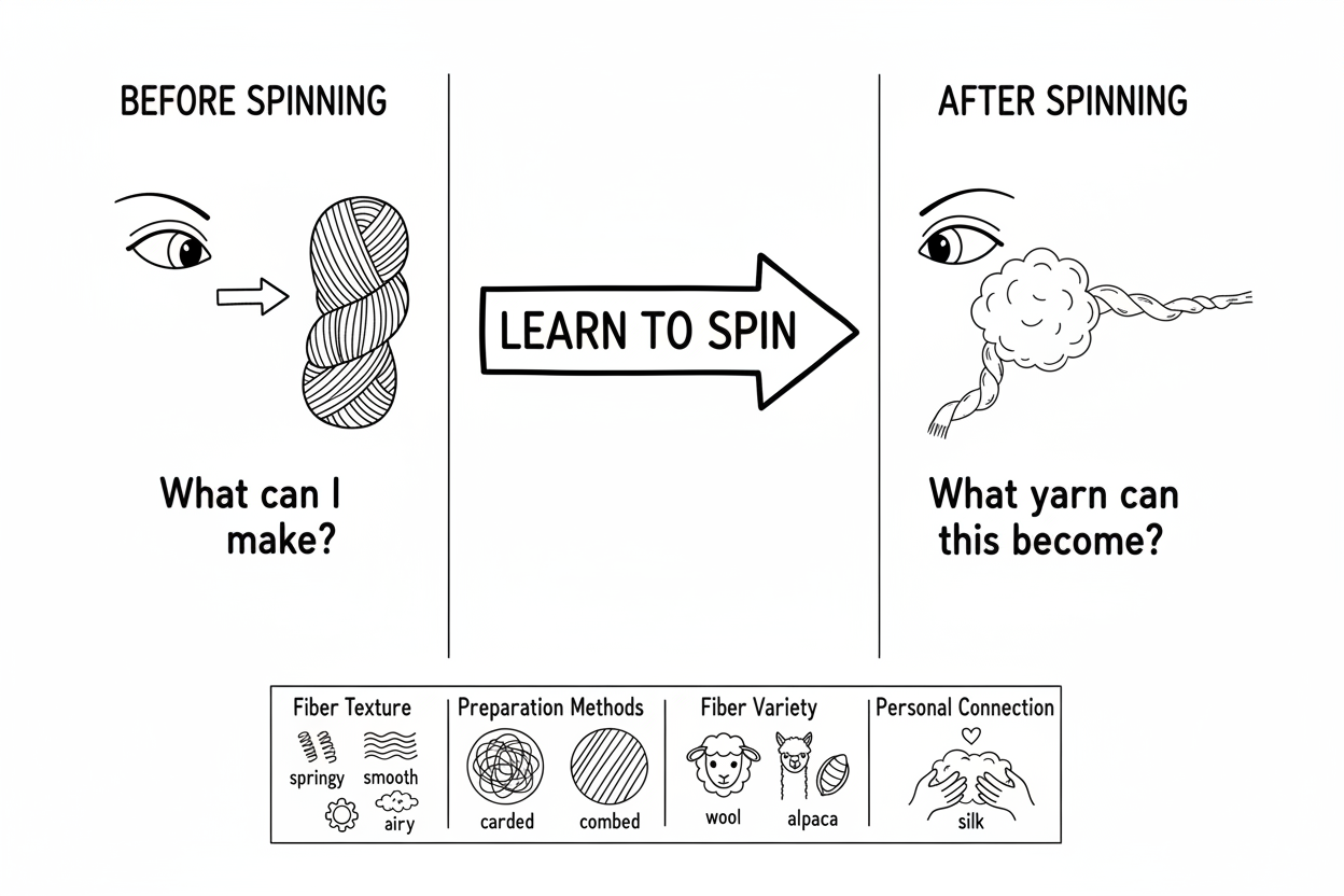 Whiteboard diagram showing how spinning changes perspective on fiber