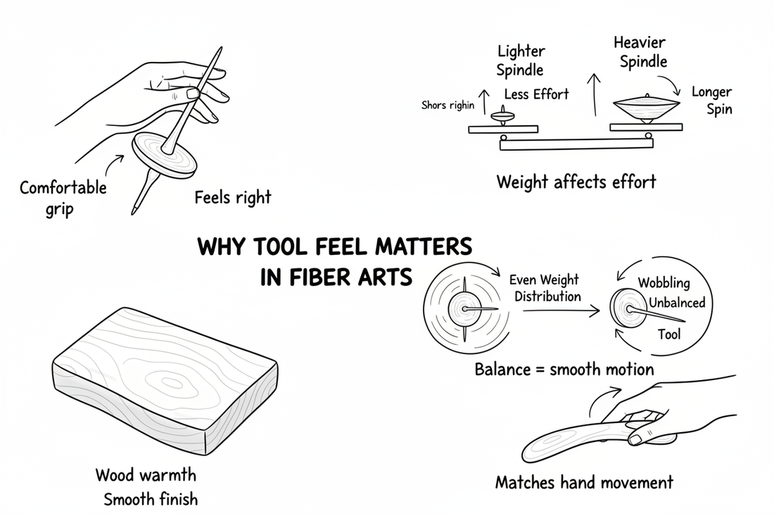 Whiteboard diagram showing why tool feel matters in fiber arts