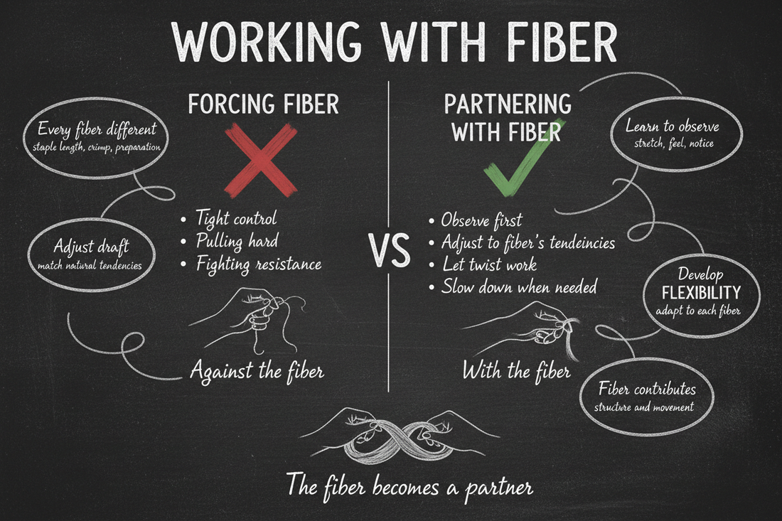 Blackboard diagram showing working with fiber