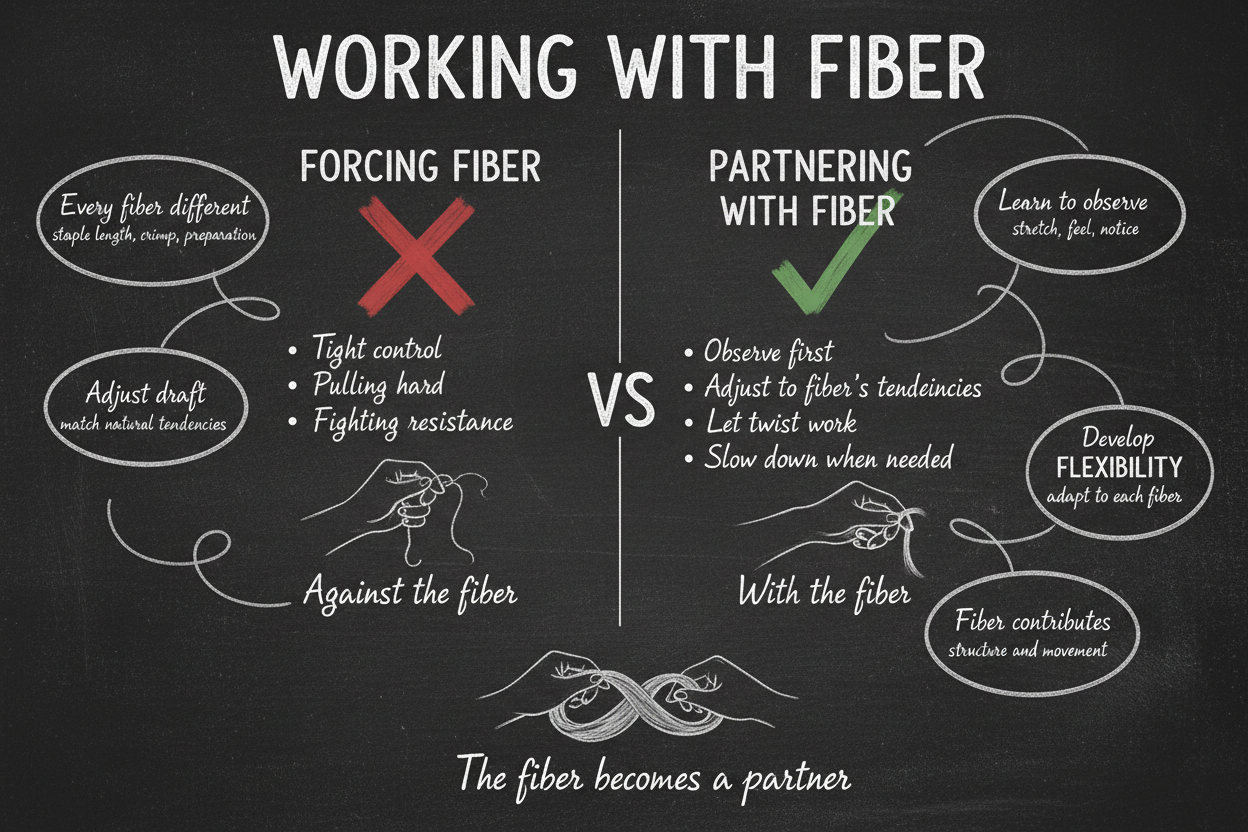 Blackboard diagram showing working with fiber