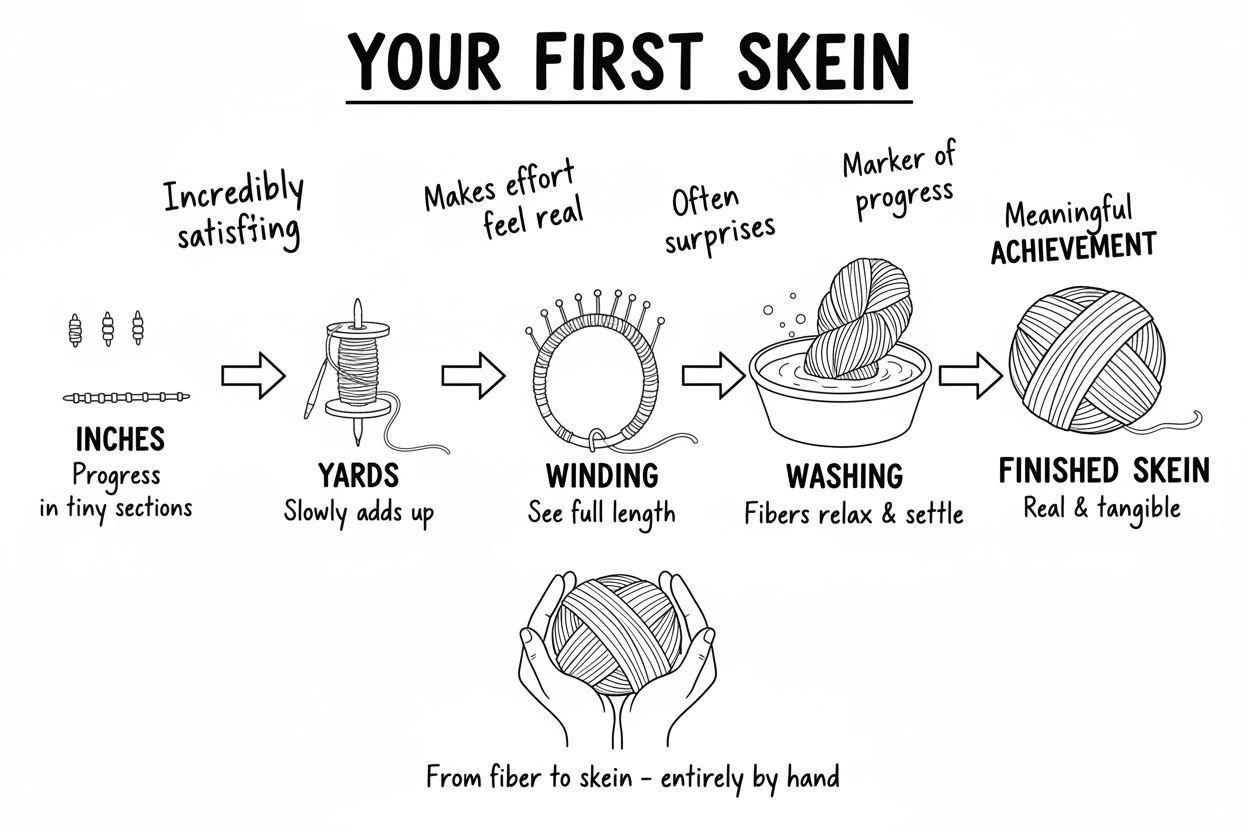 Whiteboard diagram showing your first skein