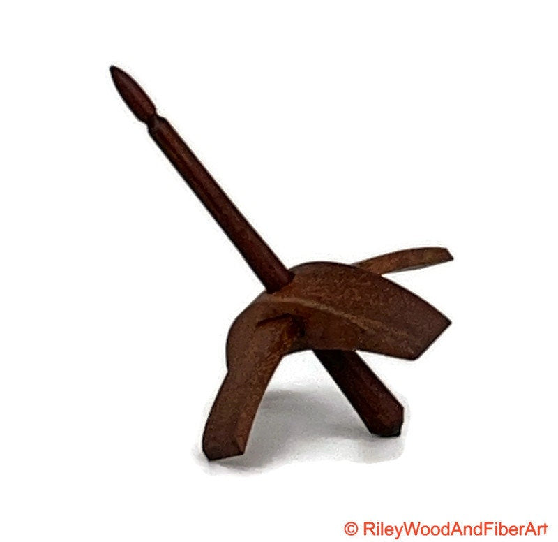 Mini Turkish Drop Spindle - Tzalam Whorl with Cocobolo Shaft on white background