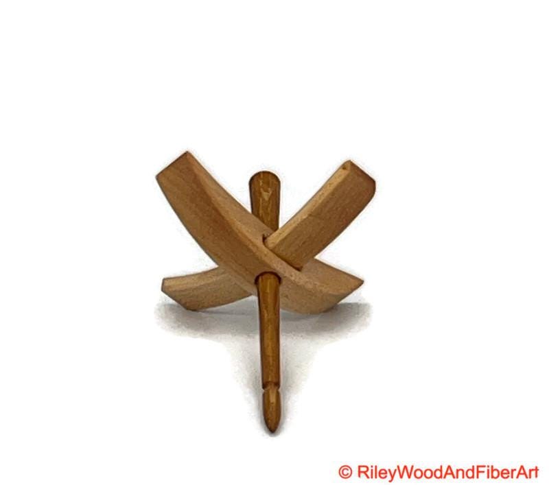 Mini Turkish Drop Spindle - Maple Whorl with White Oak Shaft on white background
