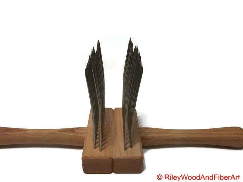 Wool Combs - Pair made by Riley Wood and Fiber Art