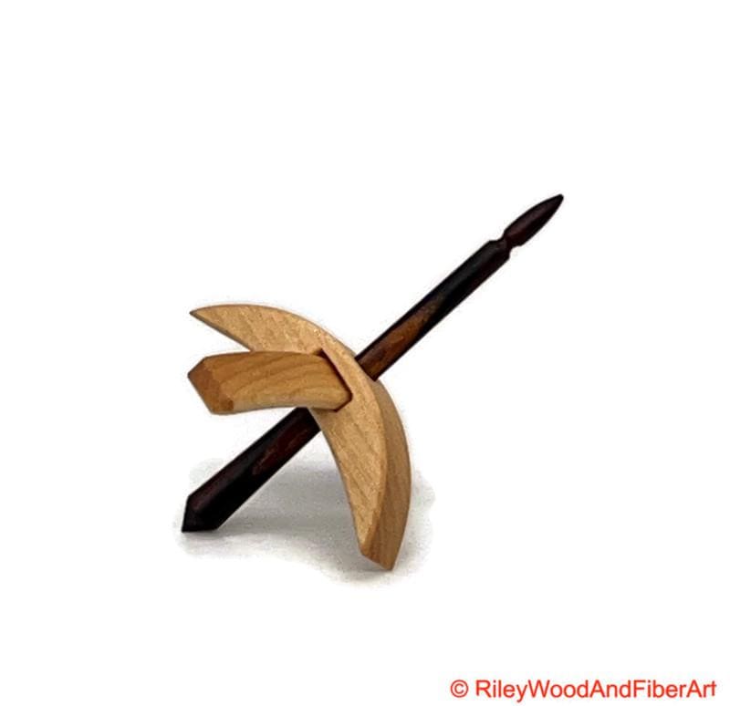 Mini Turkish Drop Spindle - Maple Whorl with Cocobolo Shaft on white background