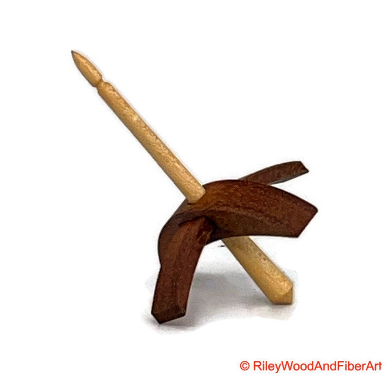 Mini Turkish Drop Spindle - Tzalam Whorl with Maple Shaft on white background
