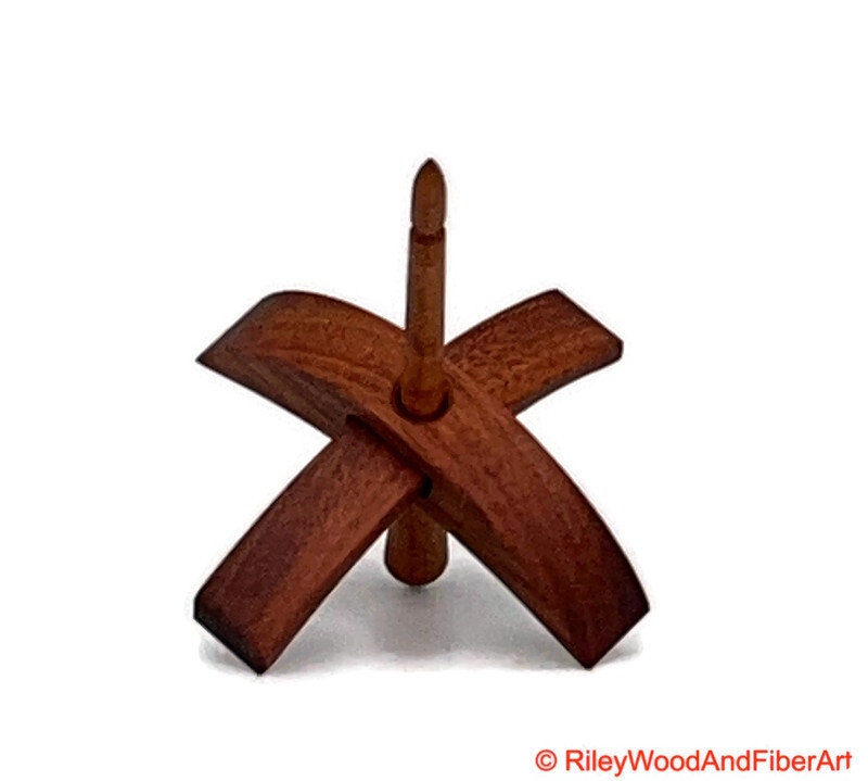 Mini Turkish Drop Spindle - Red Gum Whorl with Cherry Shaft on white background