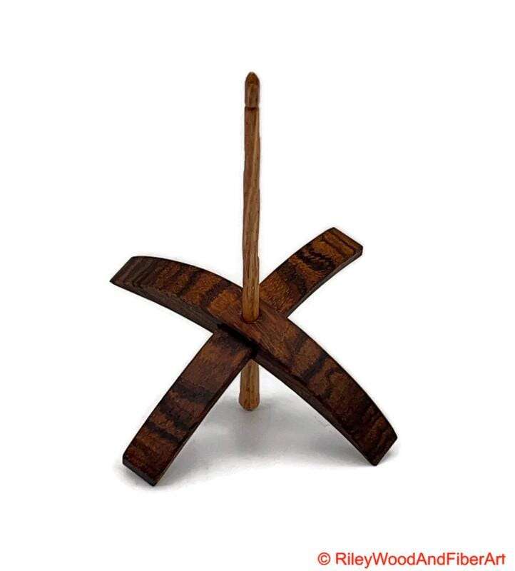 Mega Turkish Drop Spindle - Quartersawn Zebra Whorl with Red Oak Shaft made by Riley Wood and Fiber Art