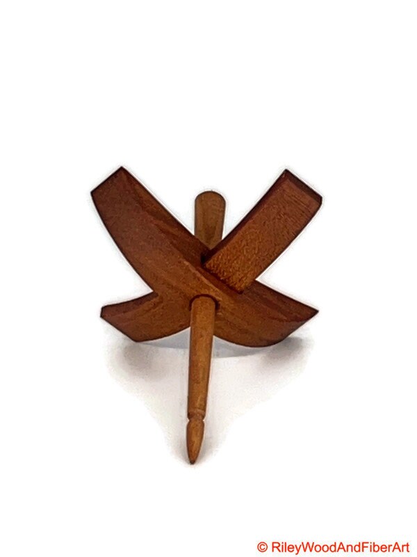Mini Turkish Drop Spindle - Cherry Whorl with Maple Heartwood Shaft on white background