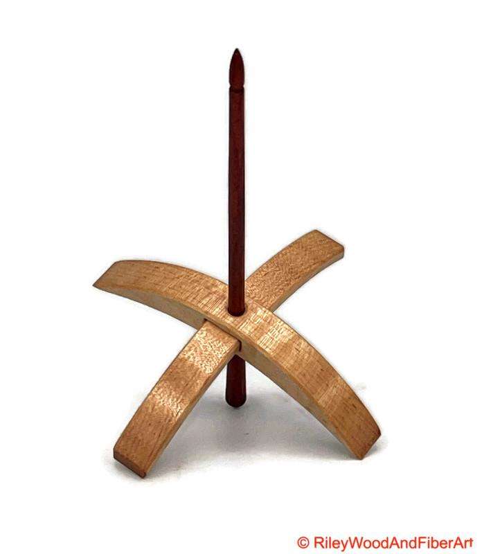 Mega Turkish Drop Spindle - Curly Maple Whorl with Red Heart Shaft made by Riley Wood and Fiber Art