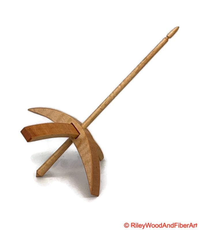 Mega Turkish Drop Spindle - Curly Maple Whorl with Curly Maple Shaft made by Riley Wood and Fiber Art
