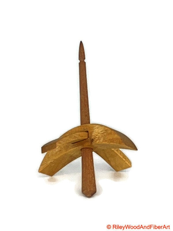 Mini Turkish Drop Spindle - Myrtle Whorl with Maple Heartwood Shaft on white background