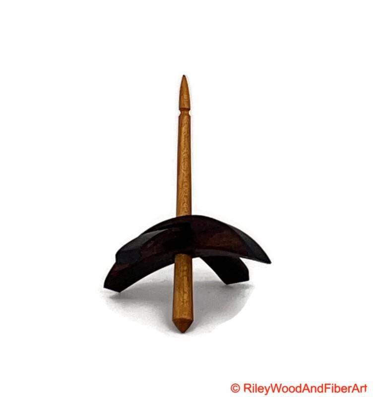 Mini Turkish Drop Spindle - Walnut Whorl with Maple Heartwood Shaft on white background