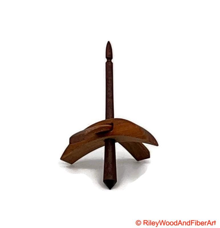 Mini Turkish Drop Spindle - Cherry Whorl with Jobillo Shaft on white background