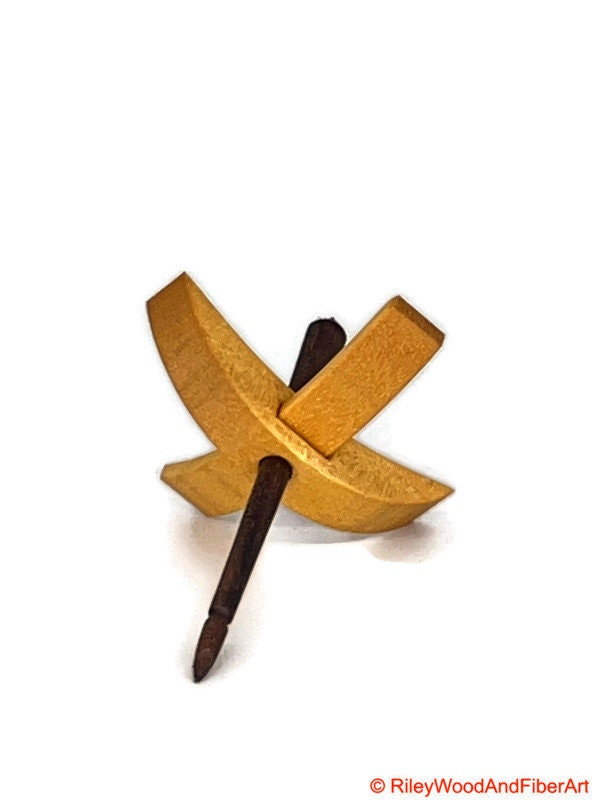 Mini Turkish Drop Spindle - Quartersawn Avodire Whorl with Honduran Rosewood Shaft on white background