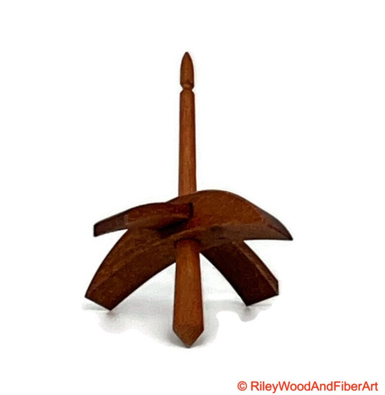Mini Turkish Drop Spindle - Tzalam Whorl with Cherry Shaft on white background
