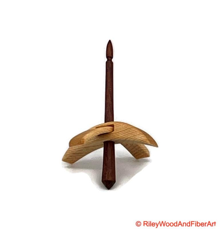 Mini Turkish Drop Spindle - Sitka Spruce Whorl with Cocobolo Shaft on white background