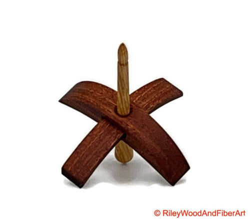 Mini Turkish Drop Spindle - Red Gum Whorl with Hickory Shaft on white background