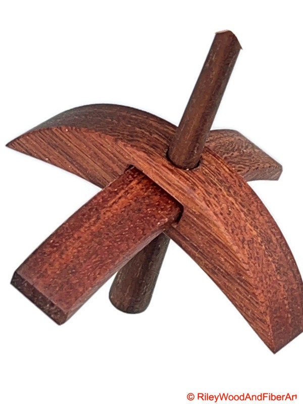 Mini Turkish Drop Spindle - Red Gum Whorl with Walnut Shaft on white background