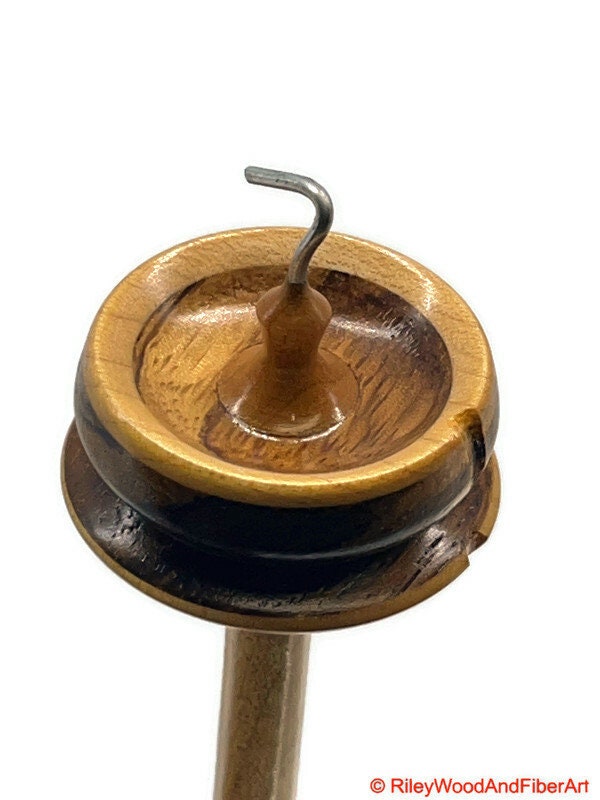 Top Whorl Drop Spindle; Zebra and Maple - 22 grams made by Riley Wood and Fiber Art
