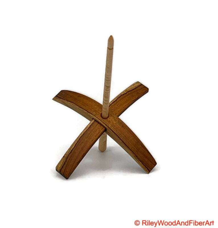 Mega Turkish Drop Spindle - Teak Whorl with Curly Maple Shaft made by Riley Wood and Fiber Art