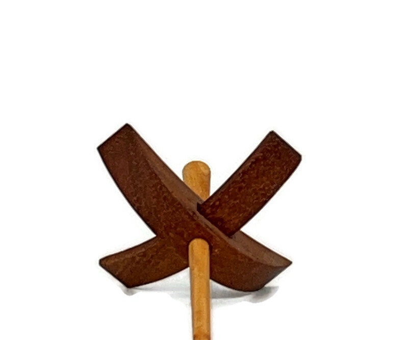 Mini Turkish Drop Spindle - Tzalam Whorl with Apple Shaft on white background