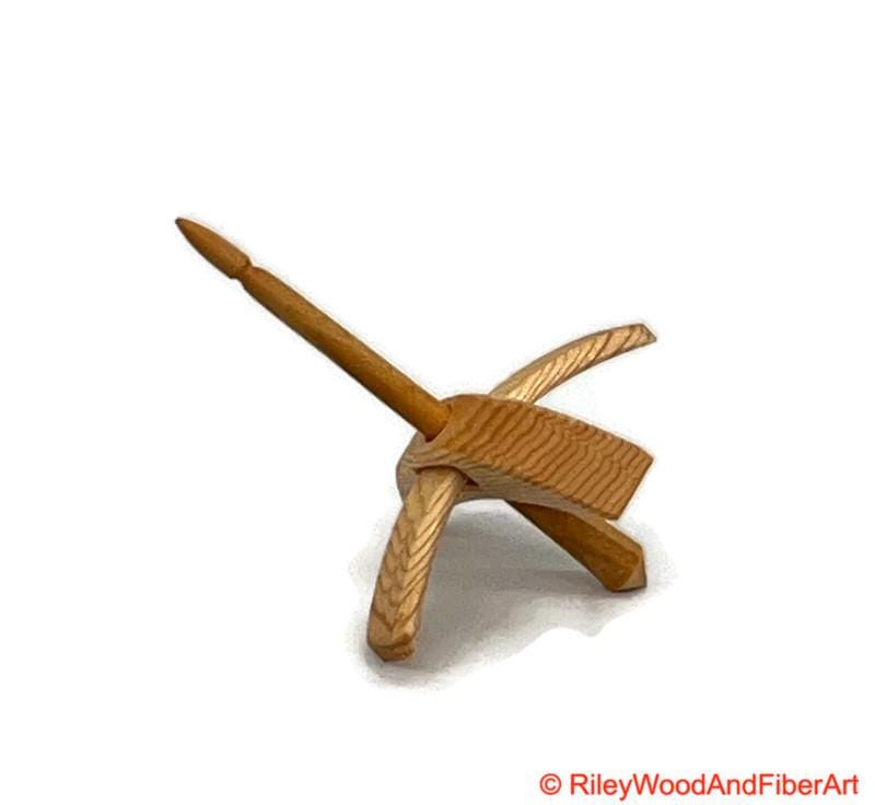 Mini Turkish Drop Spindle - Sitka Spruce Whorl with Apple Shaft on white background