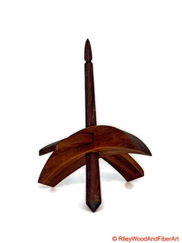Mini Turkish Drop Spindle - Canary Whorl with Honduran Rosewood Shaft on white background