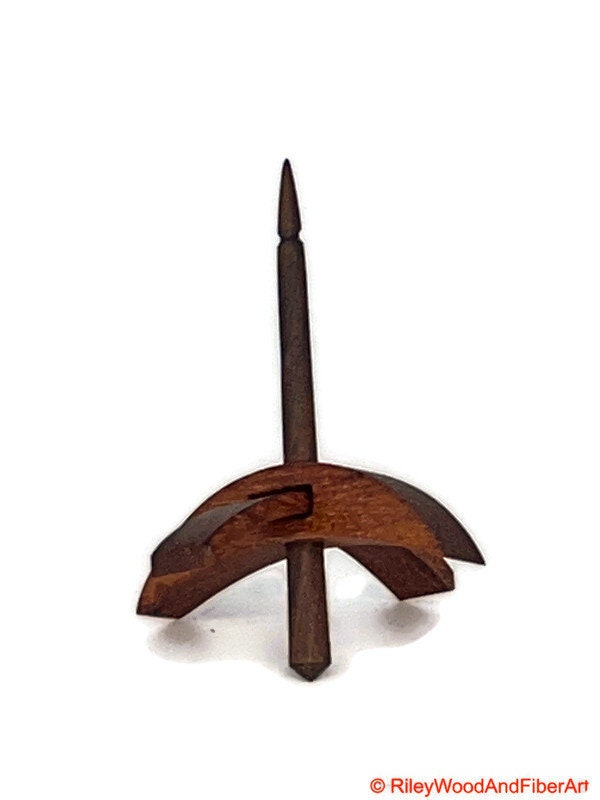 Mini Turkish Drop Spindle - Tzalam Whorl with Walnut Shaft on white background