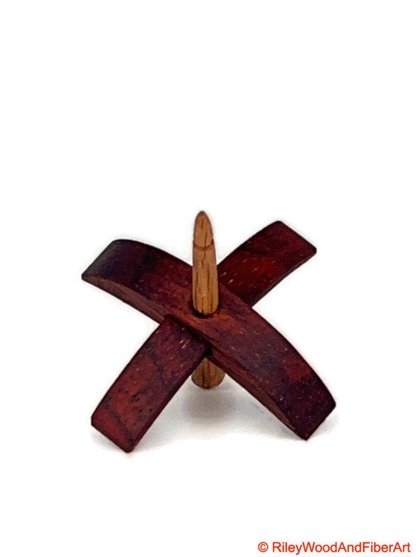 Mini Turkish Drop Spindle - Padauk Whorl with Red Oak Shaft on white background