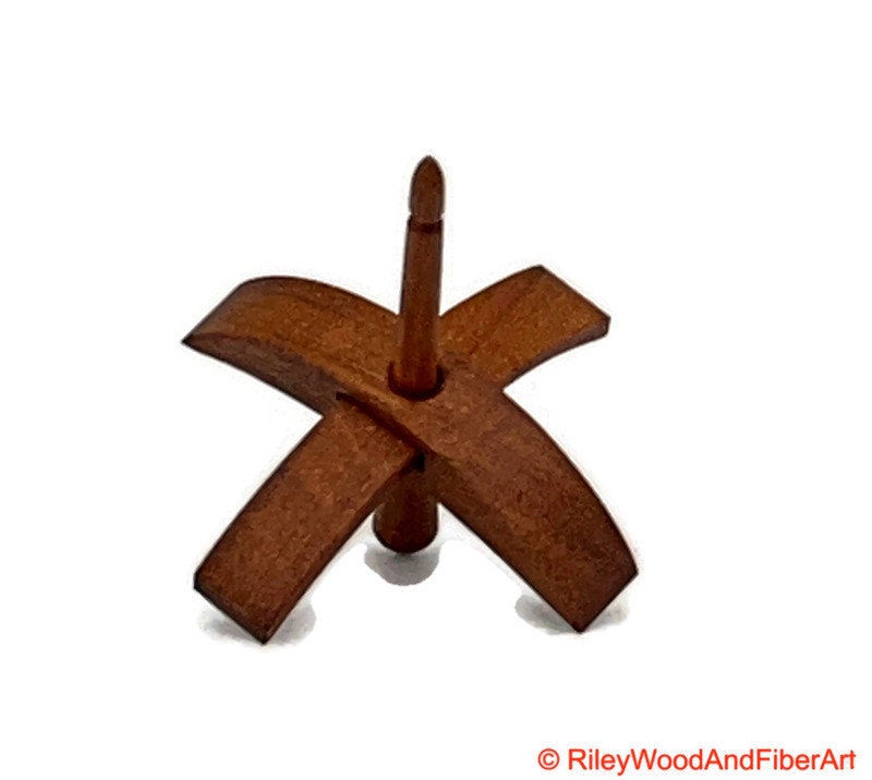 Mini Turkish Drop Spindle - Tzalam Whorl with Cherry Shaft on white background