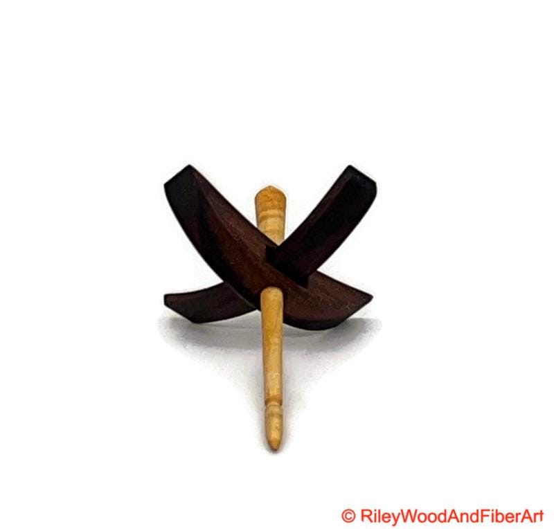 Mini Turkish Drop Spindle - Walnut Whorl with Curly Maple Shaft on white background