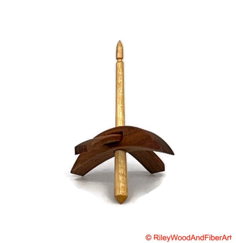 Mini Turkish Drop Spindle - Cherry Whorl with Curly Maple Shaft on white background
