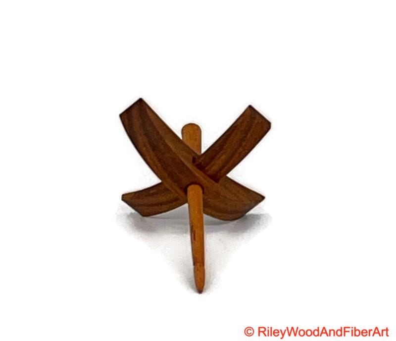 Mini Turkish Drop Spindle - Canary Whorl with Maple Heartwood Shaft on white background
