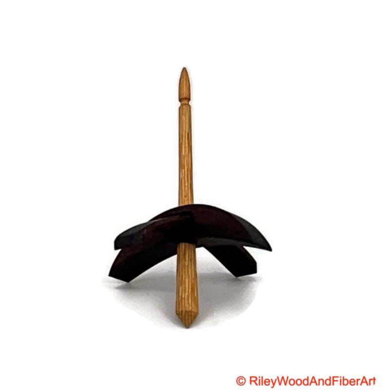 Mini Turkish Drop Spindle - Walnut Whorl with Hickory Shaft on white background