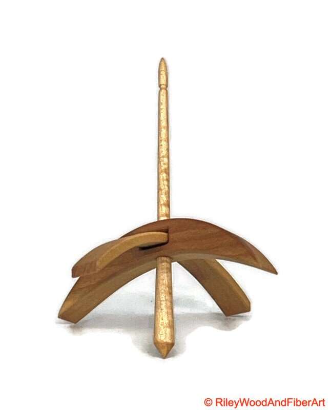 Medium Turkish Drop Spindle - Cherry at Demarcation Whorl with Curly Maple Shaft made by Riley Wood and Fiber Art