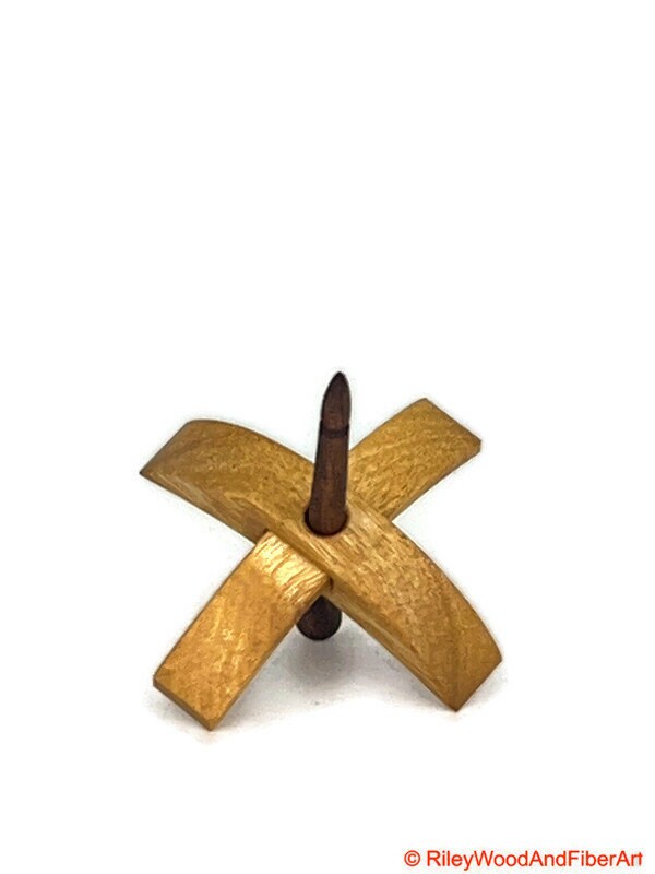 Mini Turkish Drop Spindle - Myrtle Whorl with Chechen Shaft on white background