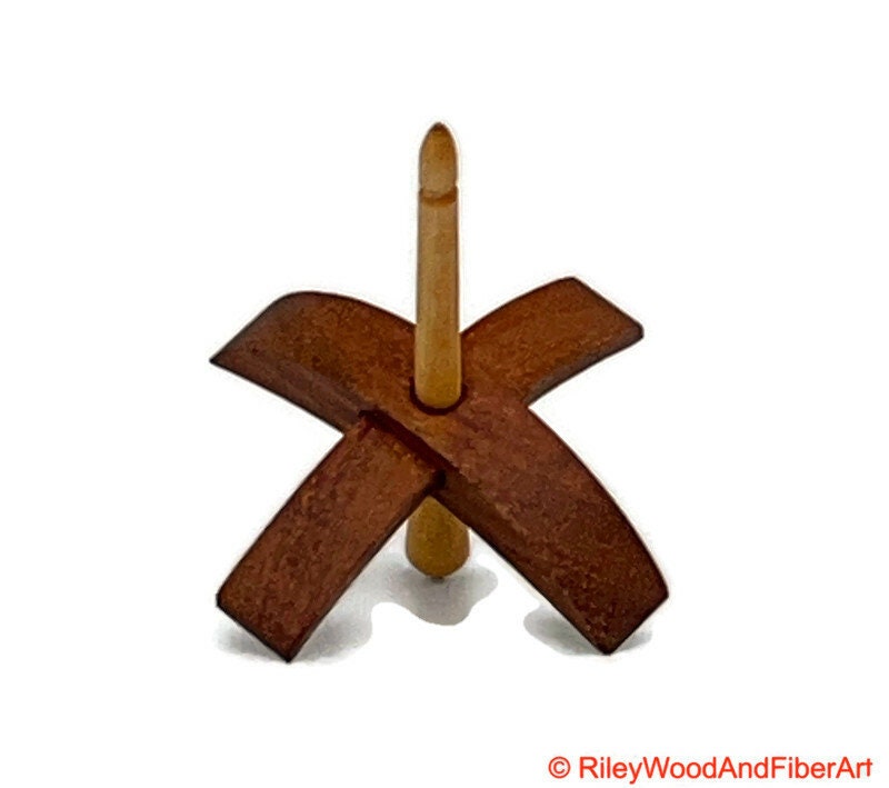 Mini Turkish Drop Spindle - Tzalam Whorl with Apple Shaft on white background
