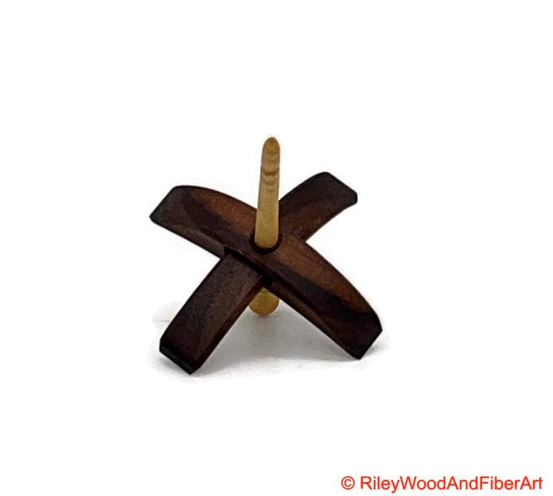 Mini Turkish Drop Spindle - Walnut Whorl with Curly Maple Shaft on white background