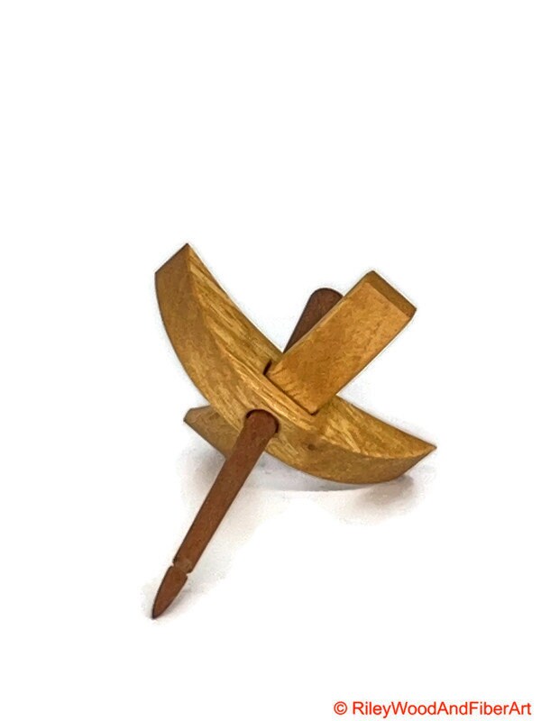 Mini Turkish Drop Spindle - Myrtle Whorl with Maple Heartwood Shaft on white background