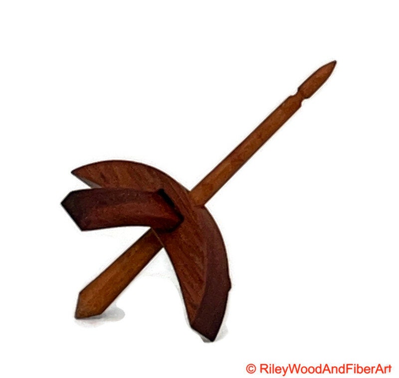Mini Turkish Drop Spindle - Red Gum Whorl with Cherry Shaft Made by Riley Wood and Fiber Art