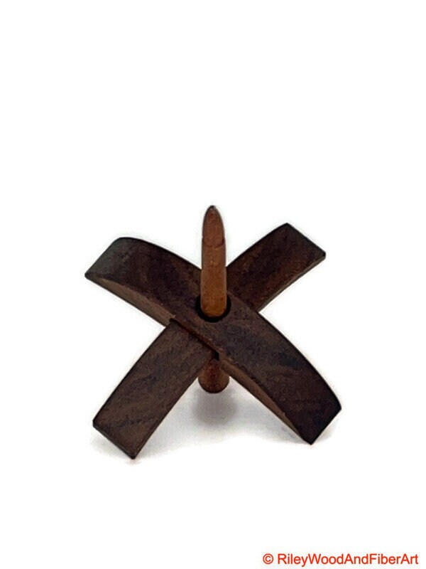 Mini Turkish Drop Spindle - Walnut Whorl with Maple Heartwood Shaft on white background