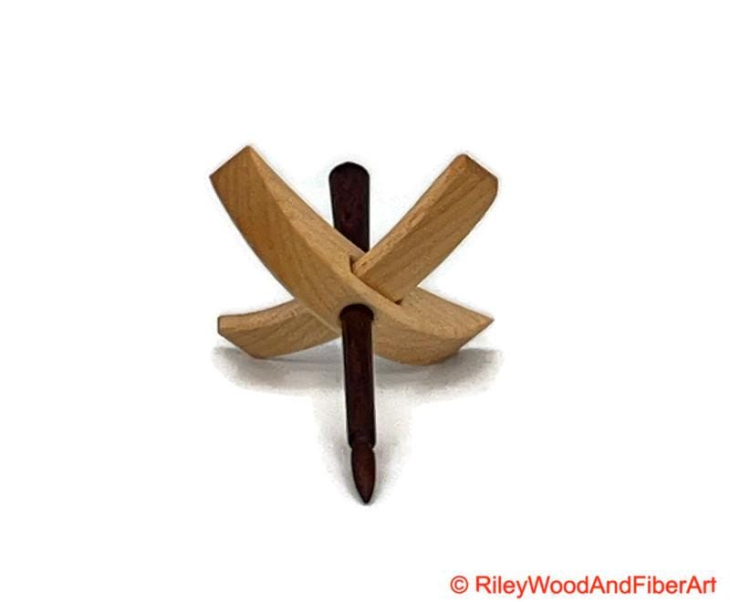 Mini Turkish Drop Spindle - Maple Whorl with Cocobolo Shaft on white background