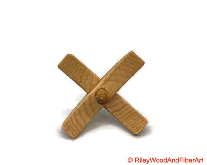 Mini Turkish Drop Spindle - Sitka Spruce Whorl with Hickory Shaft on white background