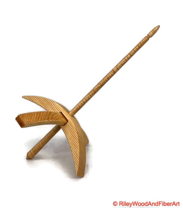 Mega Turkish Drop Spindle - Sitka Spruce Whorl with Curly Maple Shaft made by Riley Wood and Fiber Art