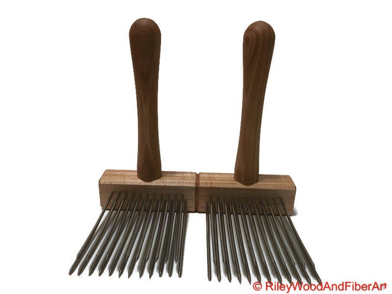 Wool Combs - Pair made by Riley Wood and Fiber Art