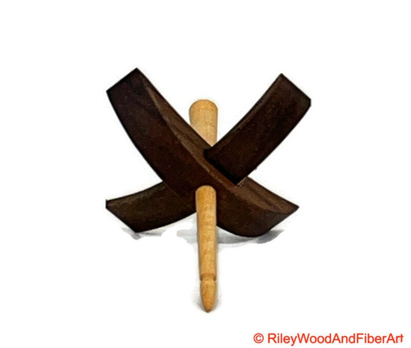 Mini Turkish Drop Spindle - Walnut Whorl with Curly Maple Shaft on white background