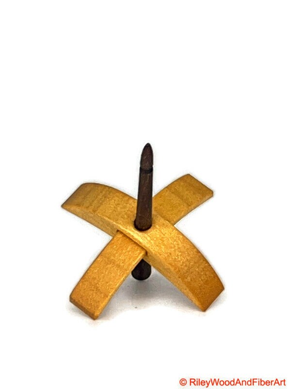 Mini Turkish Drop Spindle - Quartersawn Avodire Whorl with Honduran Rosewood Shaft on white background